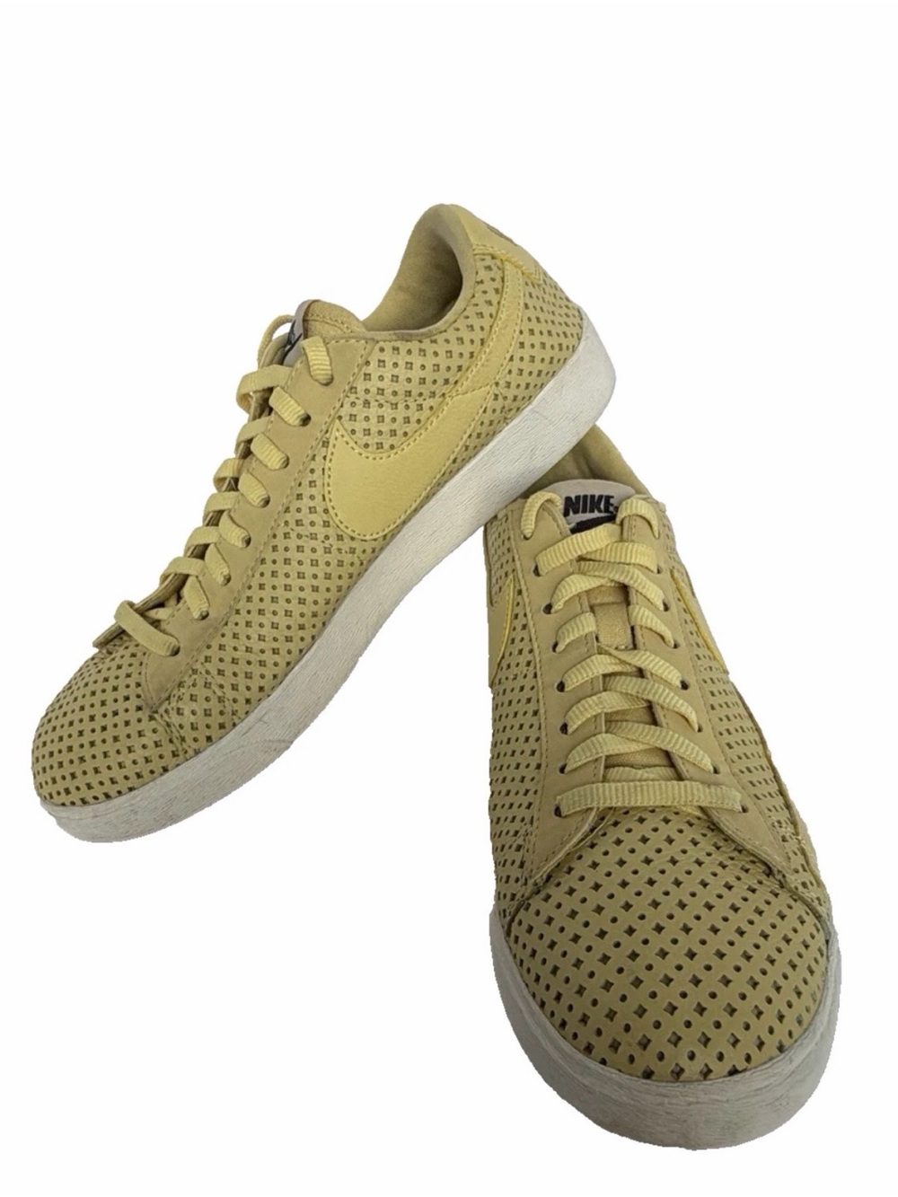 NIKE Blazer Low Lemon Wash Yellow Perforated Leather Sneakers AV9374-700 - 8.5